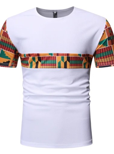 Fashion African Kente Cotton Tee Shirt For Mens Summer Short Sleeves Ghana Tops Ankara Panelled Geo Print T Shirt Color Blocked