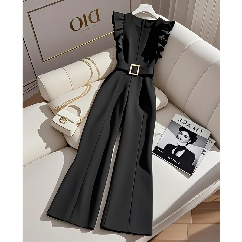 Ladies' New Black Vest Jumpsuit Spring Simple And Elegant Temperament Ladies Comfortable Unique Wild Loose Round Neck Jumpsuit