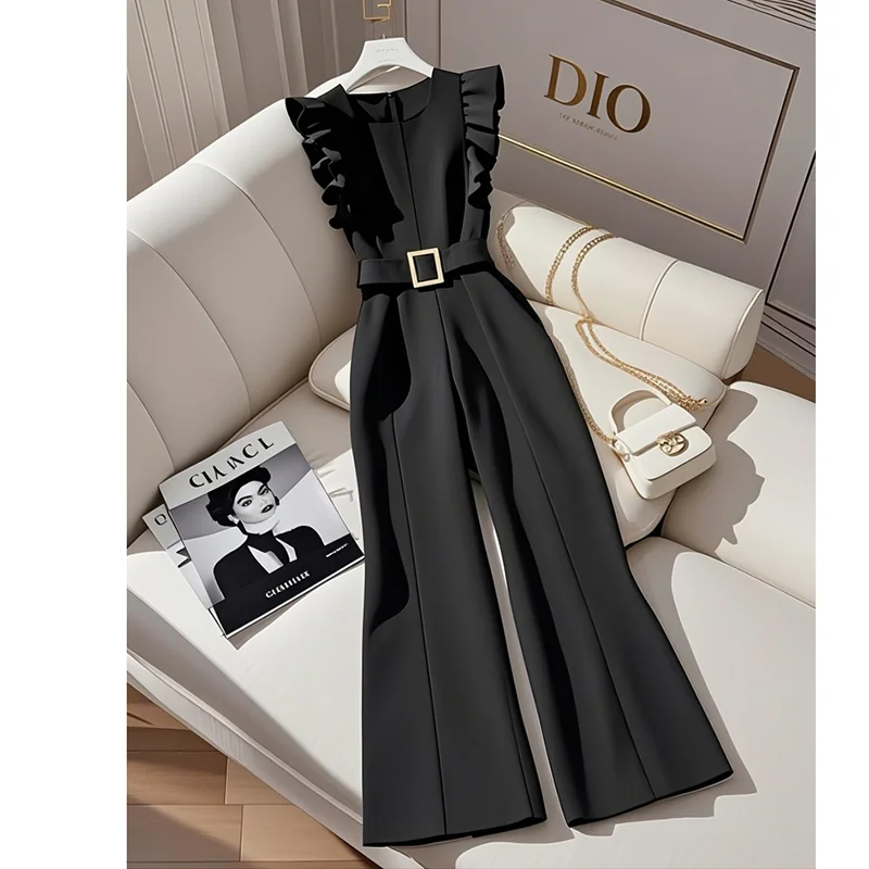 Ladies' New Black Vest Jumpsuit Spring Simple And Elegant Temperament Ladies Comfortable Unique Wild Loose Round Neck Jumpsuit - Image 3