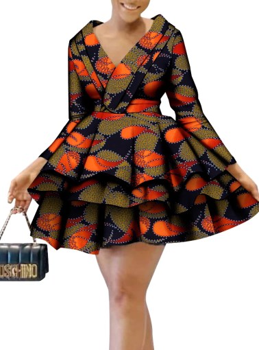 African Dresses For Women Floral Print Multi-layer Dresses Casual Girls Dress Dashiki Outfit Fashion African Clothes - Africa Clothing