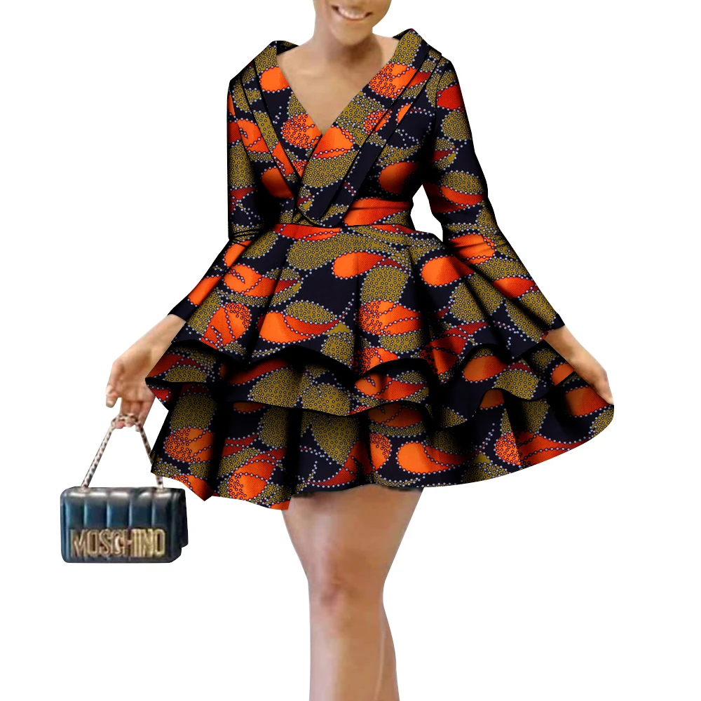 African Dresses For Women Floral Print Multi-layer Dresses Casual Girls Dress Dashiki Outfit Fashion African Clothes - Africa Clothing