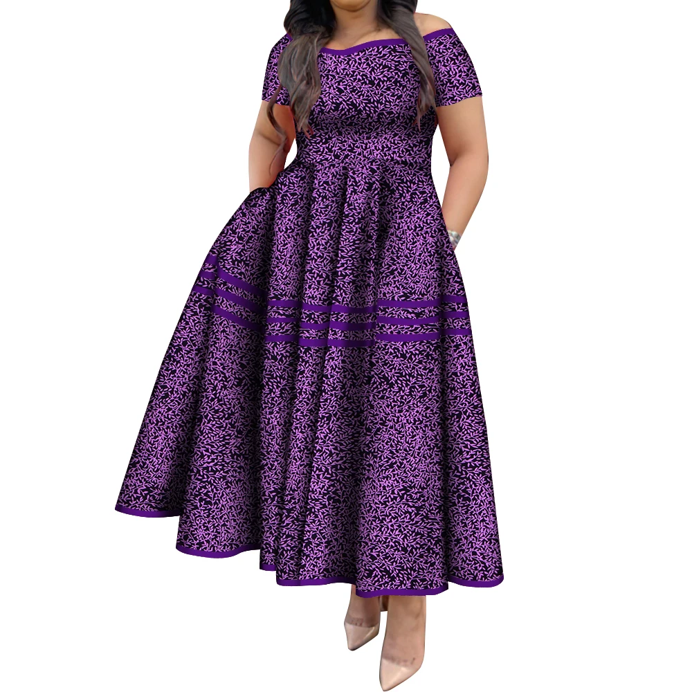 BintaRealWax African Dresses for Women Elegant African Print Short Sleeve High Waist Maxi Dress Africa Clothing - Image 4