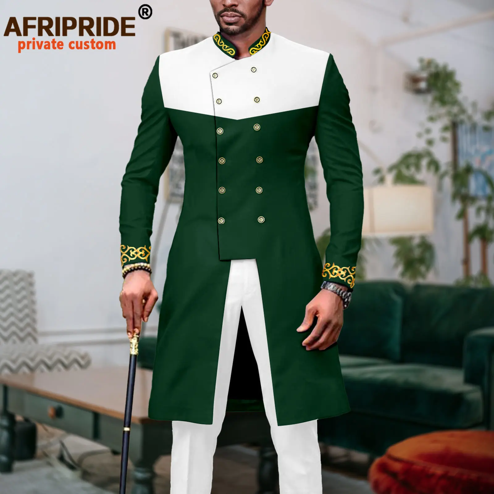 African Suits for Men Double Breasted Slim Fit Dashiki Jackets and Pants 2 Piece Set Formal Outfits Ankara Attire