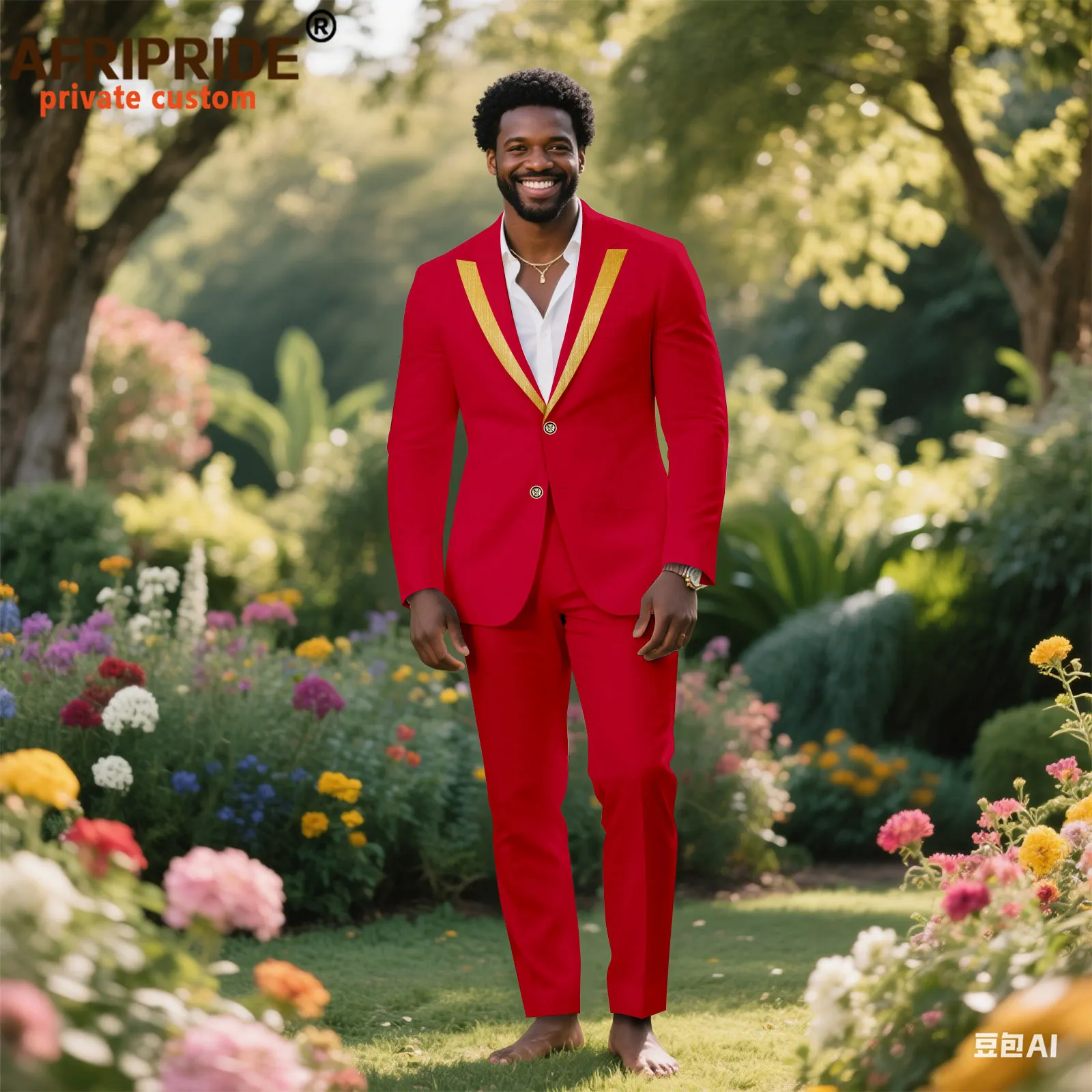 African Suits for Men Slim Fit Embroidery Two Buttons Jacket and Pants 2 Piece Set Dashiki Outfits for Wedding - Image 4