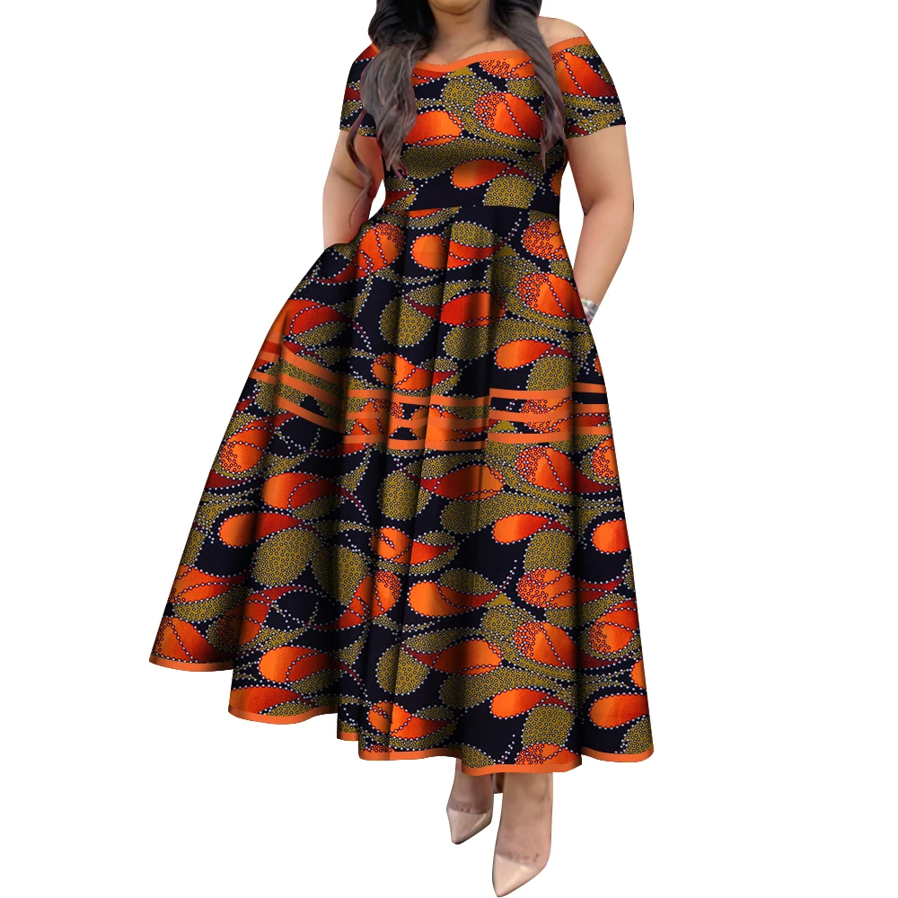 BintaRealWax African Dresses for Women Elegant African Print Short Sleeve High Waist Maxi Dress Africa Clothing - Image 6