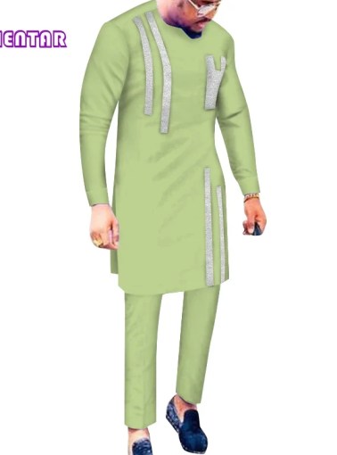 Multi Color Long Sleeve African Men's Suit Top Pants 2 Pieces Set Outfit Men African Clothing Suit Dashiki Shirt Trouser