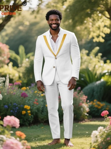 African Suits for Men Slim Fit Embroidery Two Buttons Jacket and Pants 2 Piece Set Dashiki Outfits for Wedding