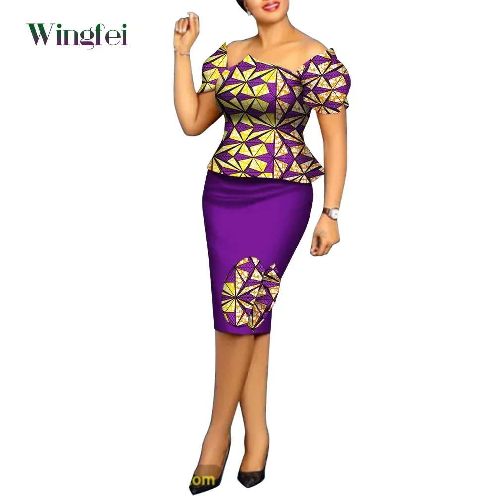 African Clothes for Women Ankara Print Top and Skirt 2 Pieces Set Fashion African Women Boubou Dashiki African Clothing
