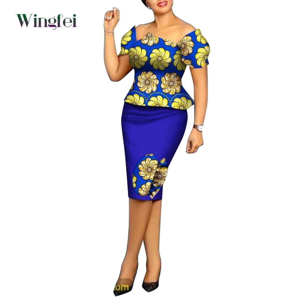 African Clothes for Women Ankara Print Top and Skirt 2 Pieces Set Fashion African Women Boubou Dashiki African Clothing