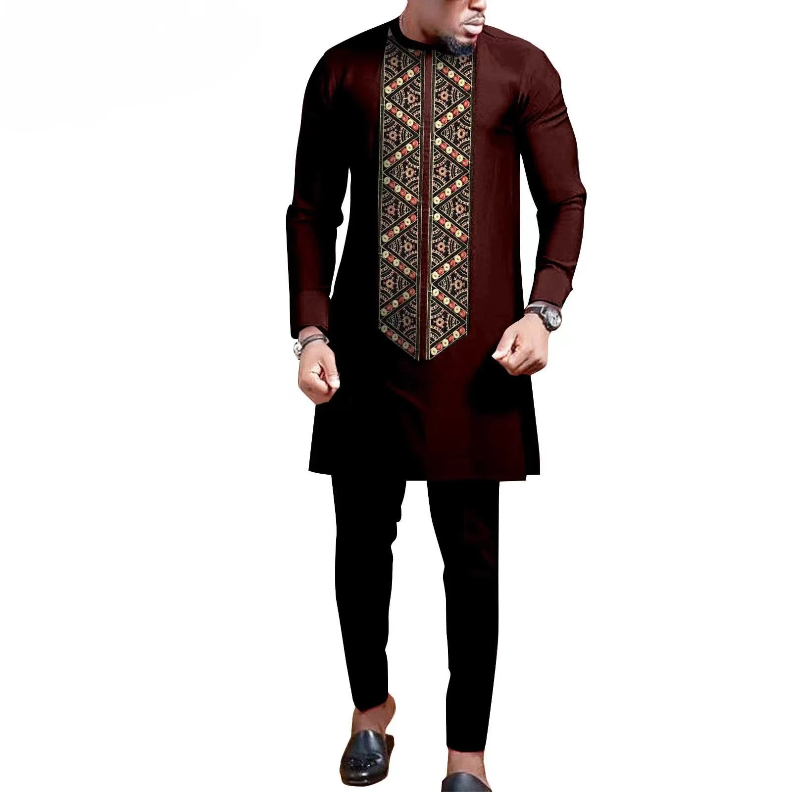 African Men Suit Dashiki Clothing Tribal Outfit Dashiki Shirt and Ankara Pant 2 Piece Set with Pocket Bazin Riche Wear Daily - Image 3