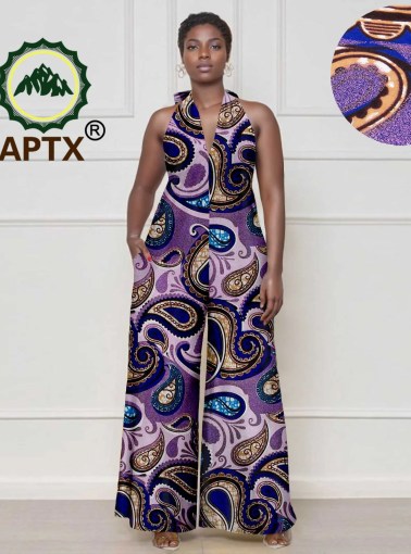 African Clothes for Women Ankara Sleeveless V-Neck Loose Print Casual Jumpsuits Dashiki Fashion One Piece Set Outfit