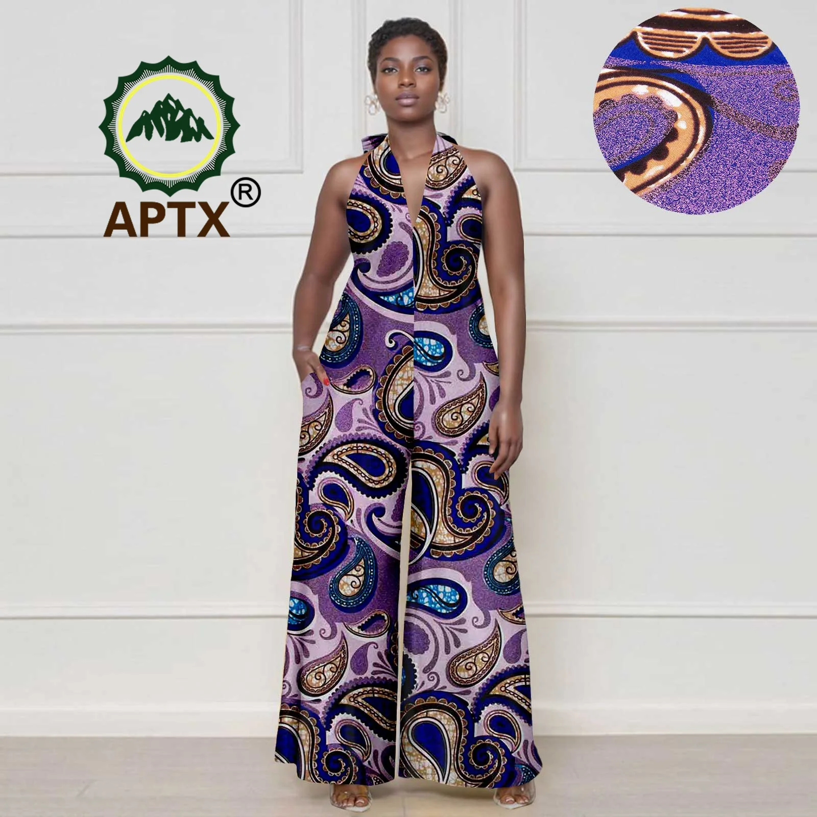 African Clothes for Women Ankara Sleeveless V-Neck Loose Print Casual Jumpsuits Dashiki Fashion One Piece Set Outfit