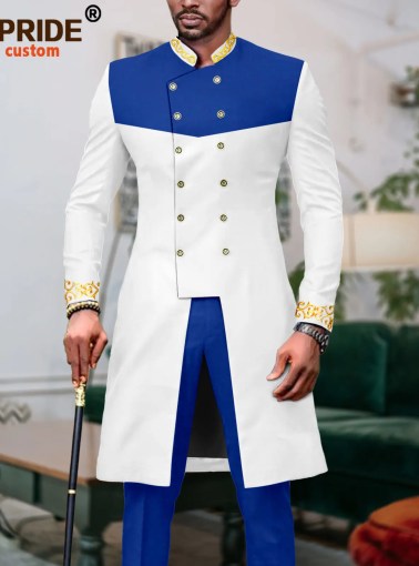 African Suits for Men Double Breasted Slim Fit Dashiki Jackets and Pants 2 Piece Set Formal Outfits Ankara Attire