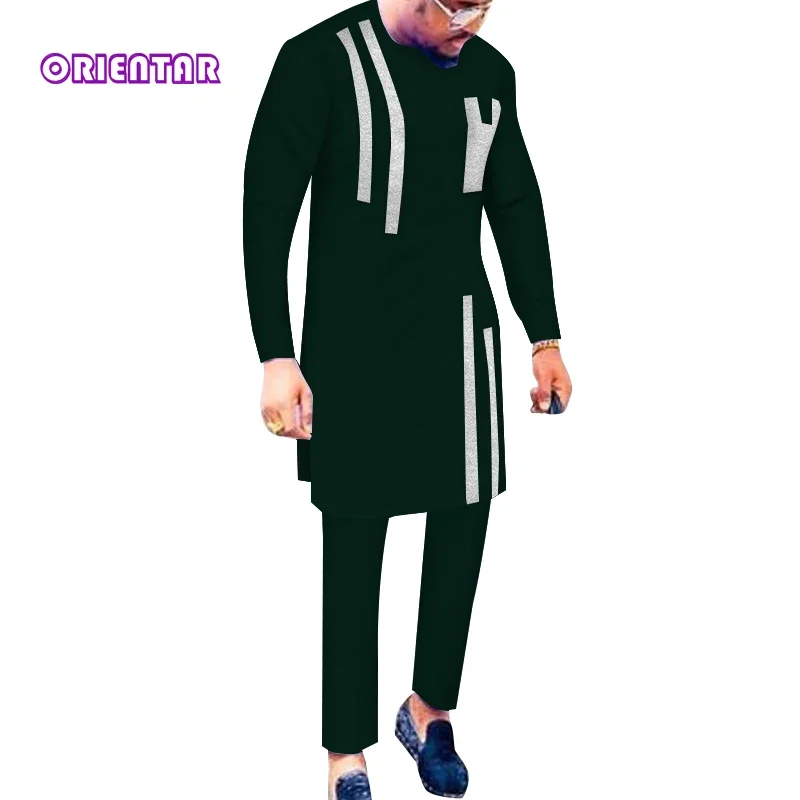 Multi Color Long Sleeve African Men's Suit Top Pants 2 Pieces Set Outfit Men African Clothing Suit Dashiki Shirt Trouser - Image 3